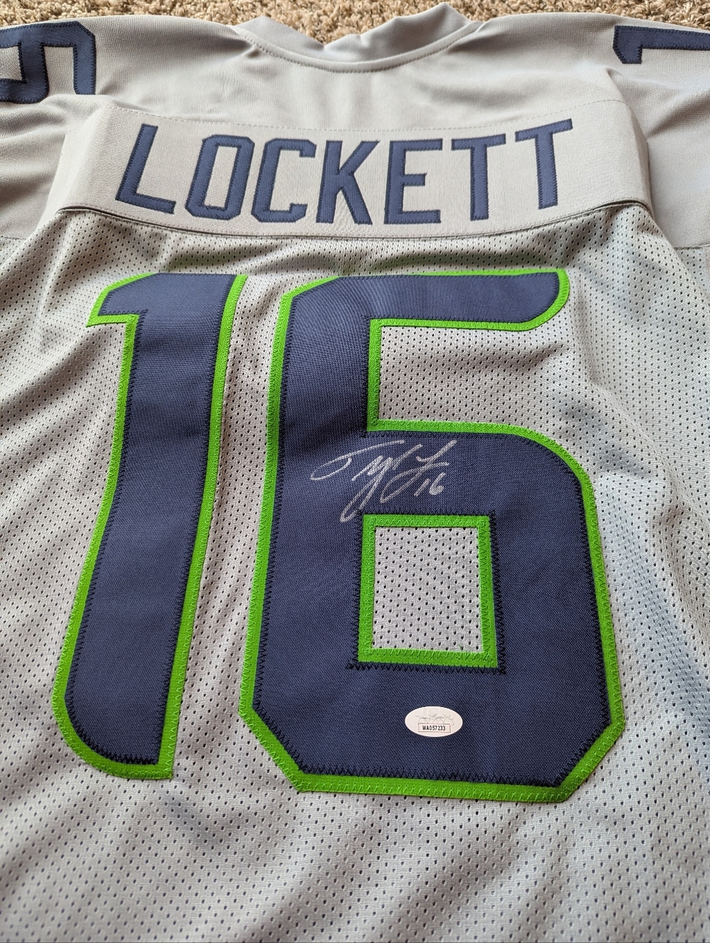 Tyler Lockett Signed #16 Jersey - Gray/Navy/Neon Green
